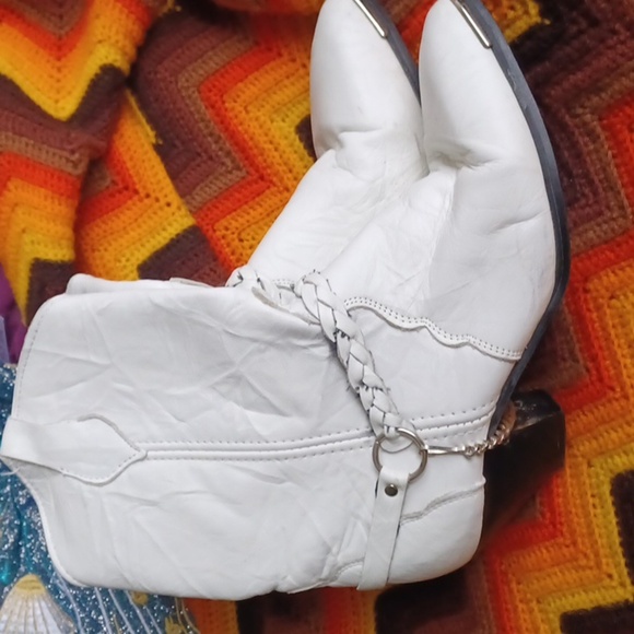 Vtg Frye Leather Boots Women's Sz 9 Braided Harness Block 2" Heel Pointed White - Picture 3 of 10